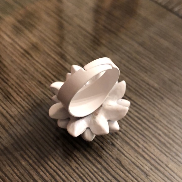 Vintage White Flower Enamel & Rhinestone Adjustable Ring - Picture 5 of 15